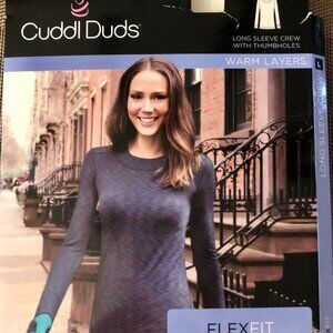 Cuddl Duds Long Sleeve Crew Warm Layers Thumbholes Flexfit Sz L NWT Blue Black